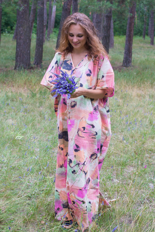 Pink Peach Timeless Style Caftan in Flamingo Watercolor Pattern