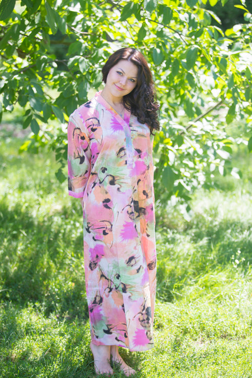 Pink Peach Simply Elegant Style Caftan in Flamingo Watercolor Pattern