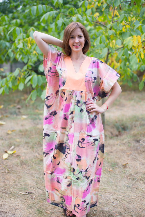Pink Flowing River Style Caftan in Flamingo Watercolor Pattern