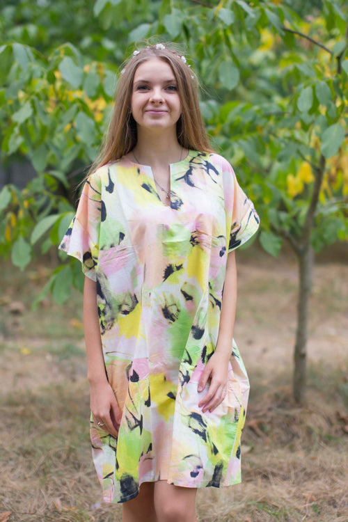 White Peach Sunshine Style Caftan in Flamingo Watercolor Pattern