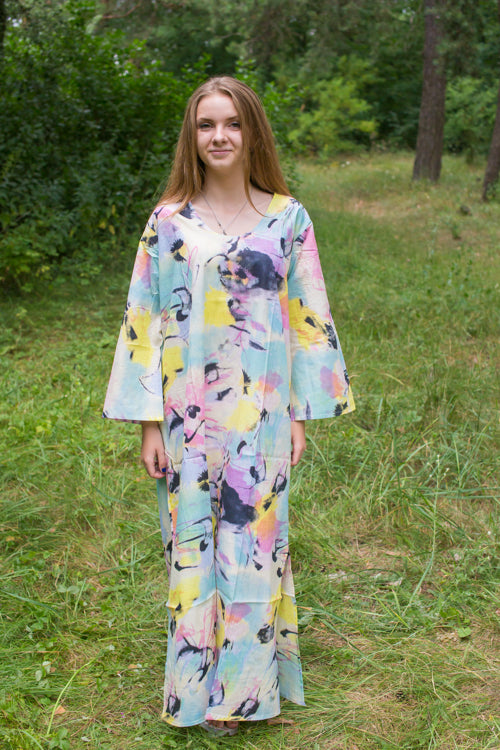 Blue Pink The Unwind Style Caftan in Flamingo Watercolor Pattern|Blue Pink The Unwind Style Caftan in Flamingo Watercolor Pattern|Flamingo Watercolor