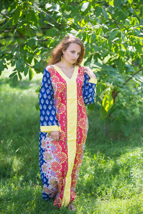 Dark Blue The Glow-within Style Caftan in Floral Bordered Pattern