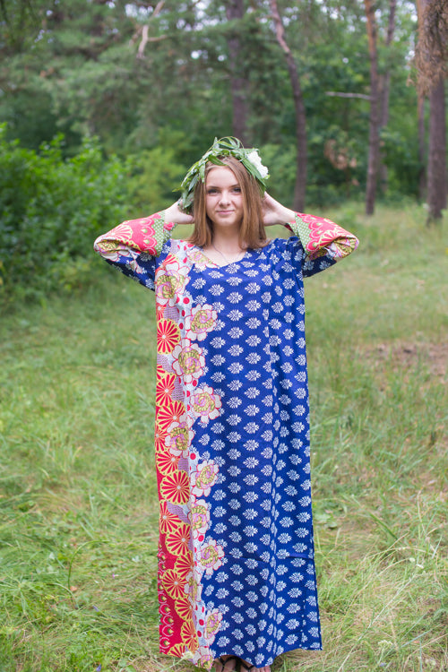 Dark Blue The Unwind Style Caftan in Floral Bordered Pattern