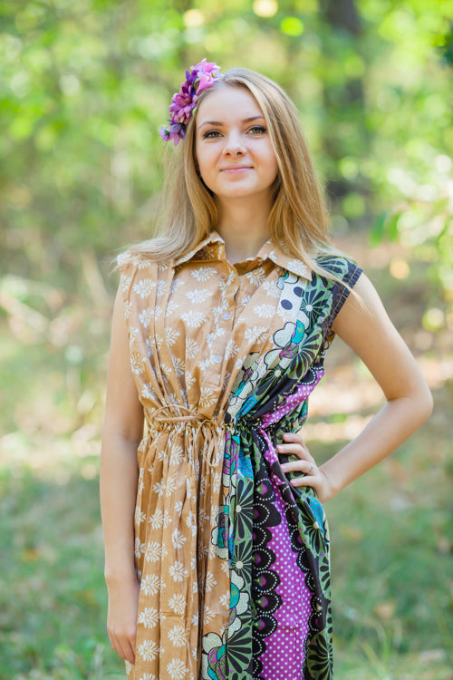 Fawn Cool Summer Style Caftan in Floral Bordered Pattern