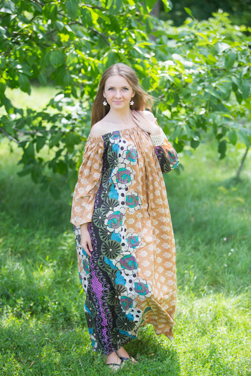 Fawn Serene Strapless Style Caftan in Floral Bordered Pattern