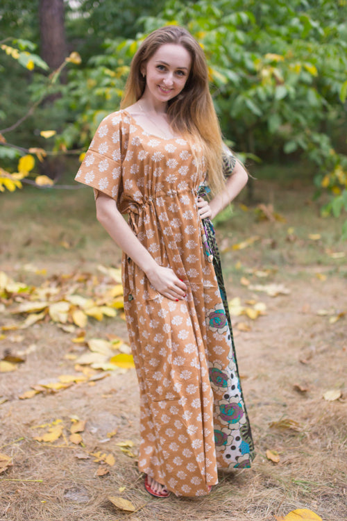 Fawn Side Strings Sweet Style Caftan in Floral Bordered Pattern