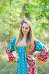 Teal Fire Maiden Style Caftan in Floral Bordered Pattern