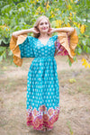 Teal Pretty Princess Style Caftan in Floral Bordered Pattern