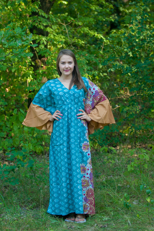 Teal Ballerina Style Caftan in Floral Bordered