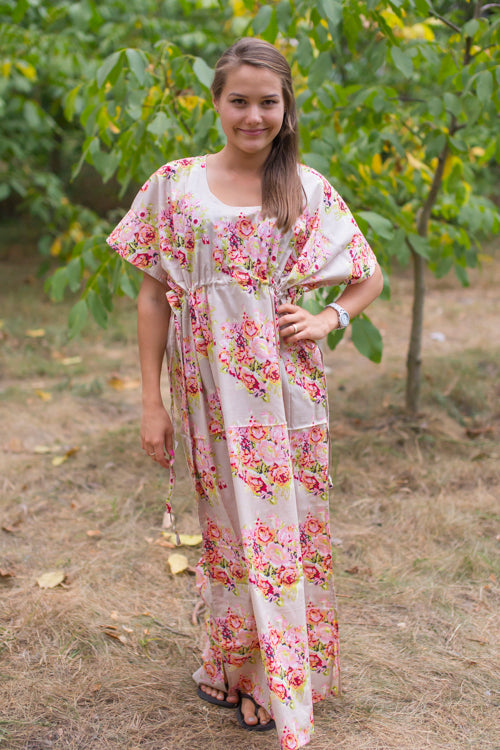 Champagne Side Strings Sweet Style Caftan in Floral Posy Pattern