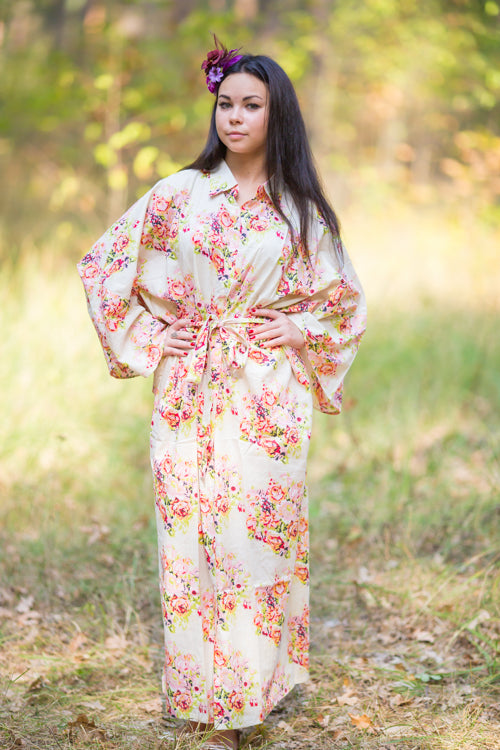 Cream Oriental Delight Style Caftan in Floral Posy Pattern