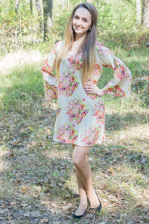 Cream Bella Tunic Style Caftan in Floral Posy Pattern