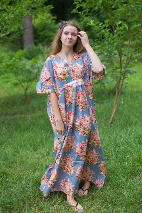 Gray Unfurl Style Caftan in Floral Posy Pattern|Gray Unfurl Style Caftan in Floral Posy Pattern|Floral Posy