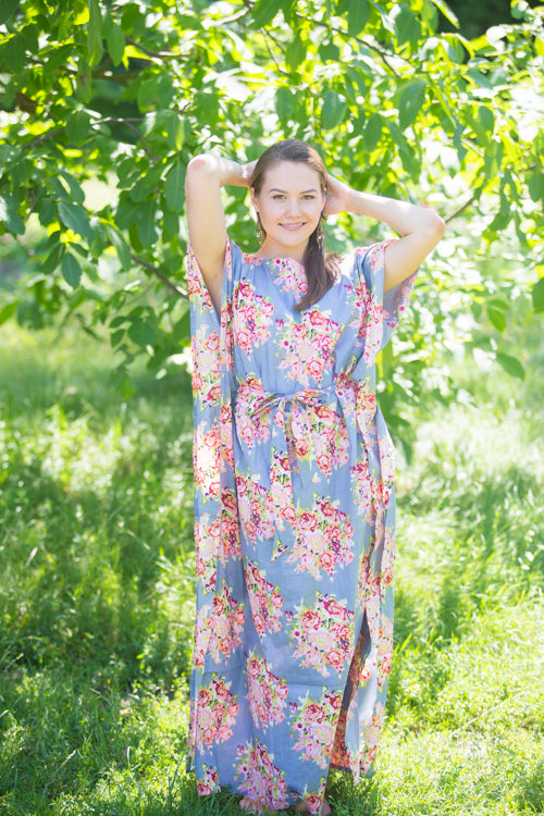 Gray Divinely Simple Style Caftan in Floral Posy Pattern