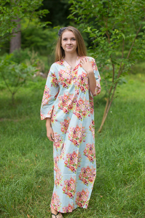 Light Blue Simply Elegant Style Caftan in Floral Posy Pattern