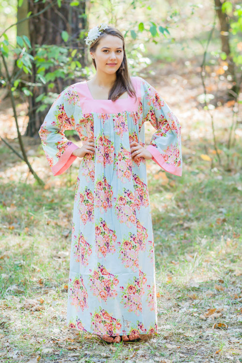 Light Blue Fire Maiden Style Caftan in Floral Posy Pattern