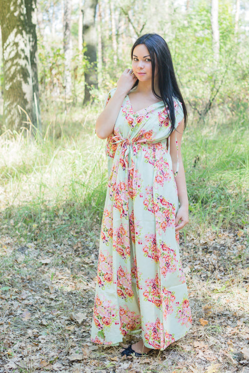 Mint Magic Sleeves Style Caftan in Floral Posy Pattern