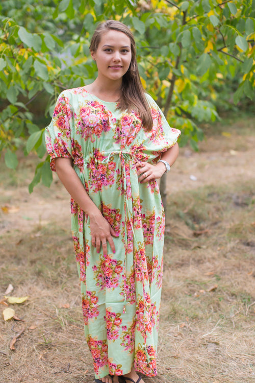 Mint Cut Out Cute Style Caftan in Floral Posy Pattern