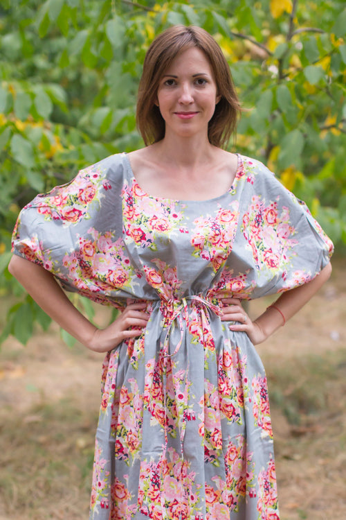 Pewter Green Cut Out Cute Style Caftan in Floral Posy Pattern