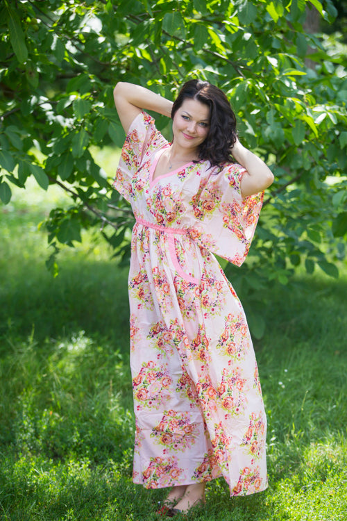 Pink Breezy Bohemian Style Caftan in Floral Posy Pattern