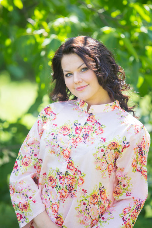 Pink Charming Collars Style Caftan in Floral Posy Pattern