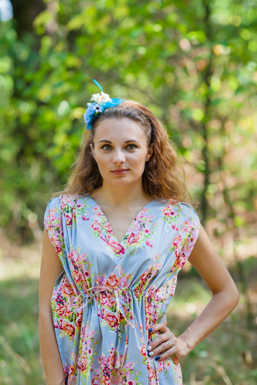 Silver Magic Sleeves Style Caftan in Floral Posy Pattern