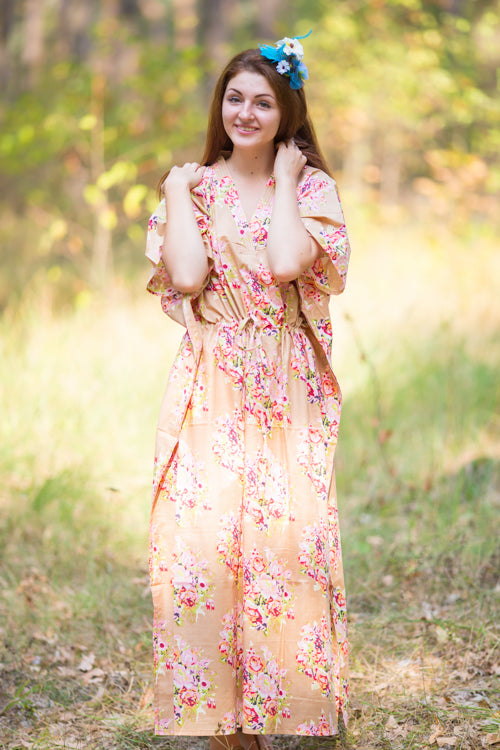Tan The Drop-Waist Style Caftan in Floral Posy Pattern