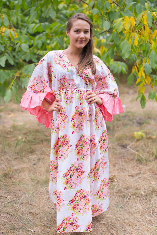 White Pretty Princess Style Caftan in Floral Posy Pattern