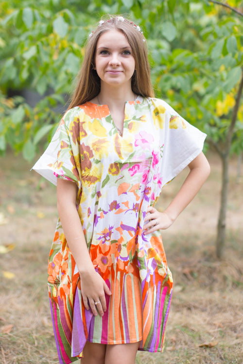 Orange Sunshine Style Caftan in Floral Watercolor Painting Pattern