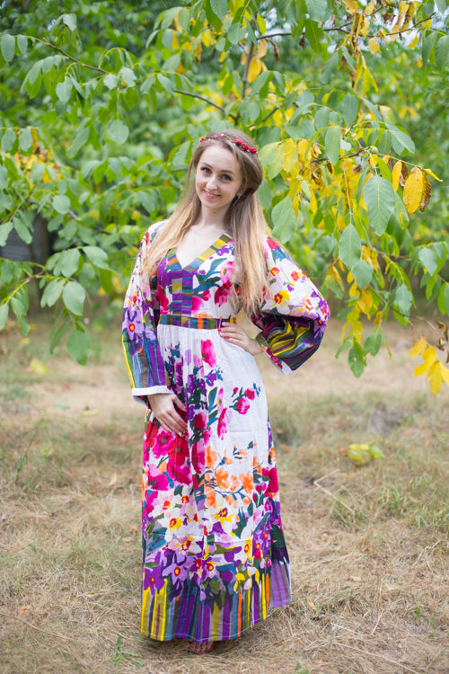 Purple My Peasant Dress Style Caftan in Floral Watercolor Painting Pattern