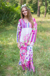 White Pink The Unwind Style Caftan in Floral Watercolor Painting Pattern