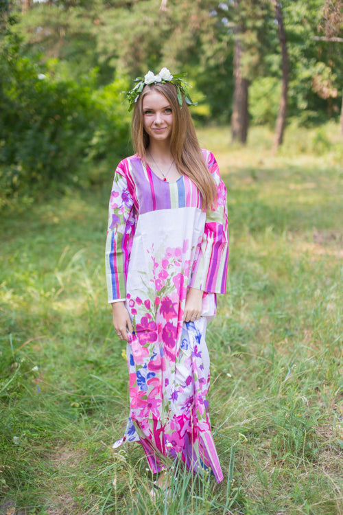 White Pink The Unwind Style Caftan in Floral Watercolor Painting Pattern