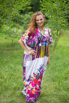 White Purple Unfurl Style Caftan in Floral Watercolor Painting Pattern