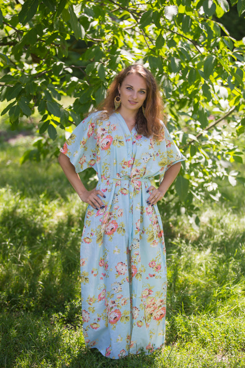 Light Blue Best of both the worlds Style Caftan in Flower Rain Pattern