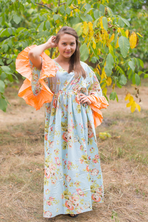 Light Blue Pretty Princess Style Caftan in Flower Rain Pattern