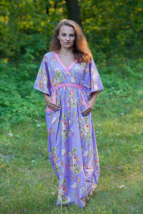Lilac Breezy Bohemian Style Caftan in Flower Rain Pattern