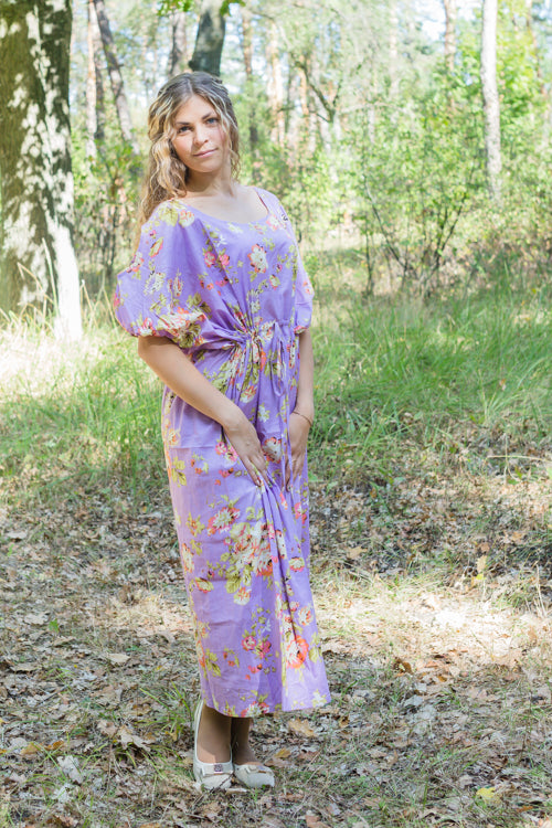 Lilac Cut Out Cute Style Caftan in Flower Rain Pattern