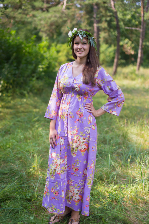 Lilac Button Me Down Style Caftan in Flower Rain Pattern