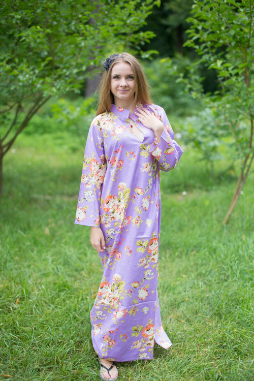 Lilac Mandarin On My Mind Style Caftan in Flower Rain Pattern