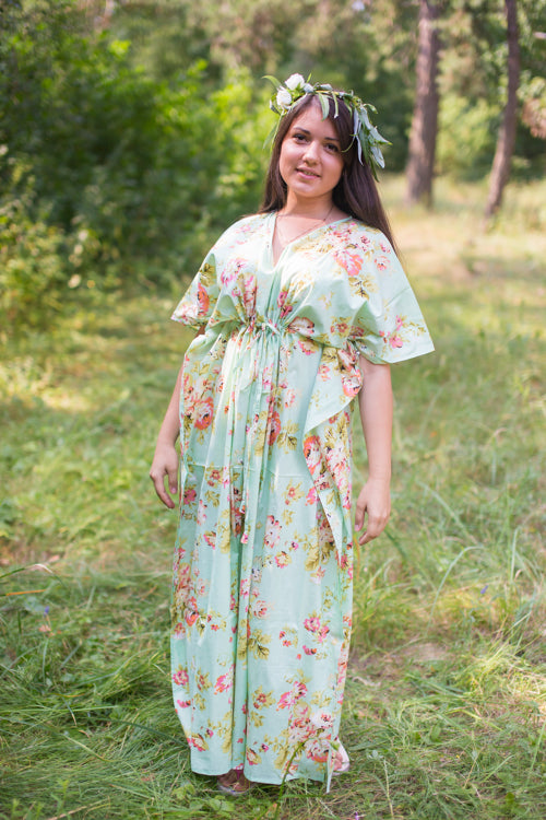 Mint Timeless Style Caftan in Flower Rain Pattern