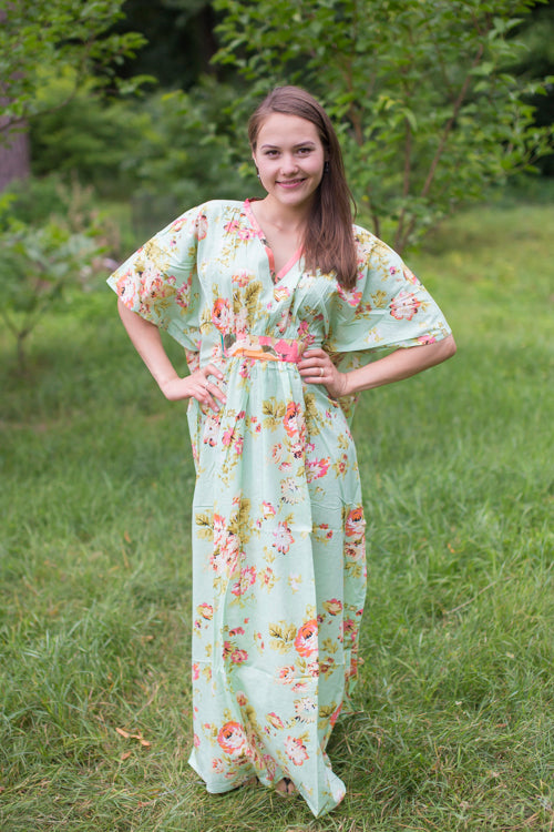 Mint Unfurl Style Caftan in Flower Rain Pattern
