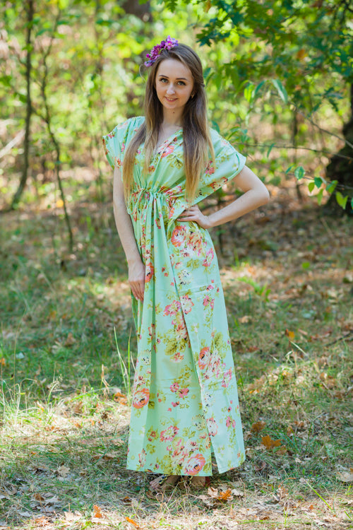 Mint Magic Sleeves Style Caftan in Flower Rain Pattern