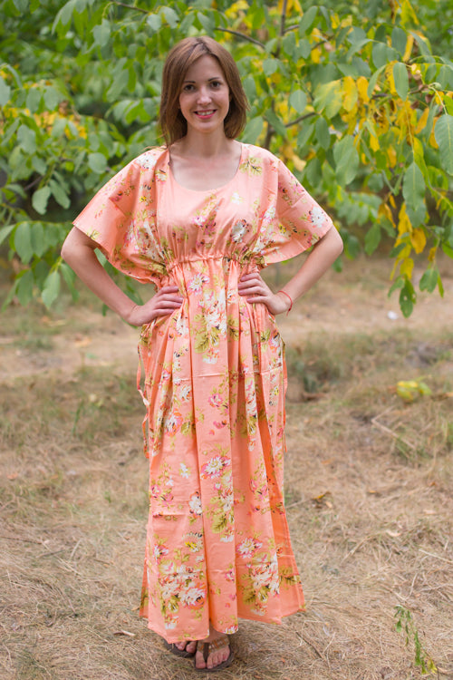 Peach Side Strings Sweet Style Caftan in Flower Rain Pattern