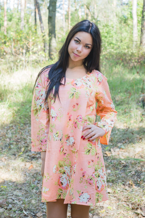 Peach Bella Tunic Style Caftan in Flower Rain Pattern