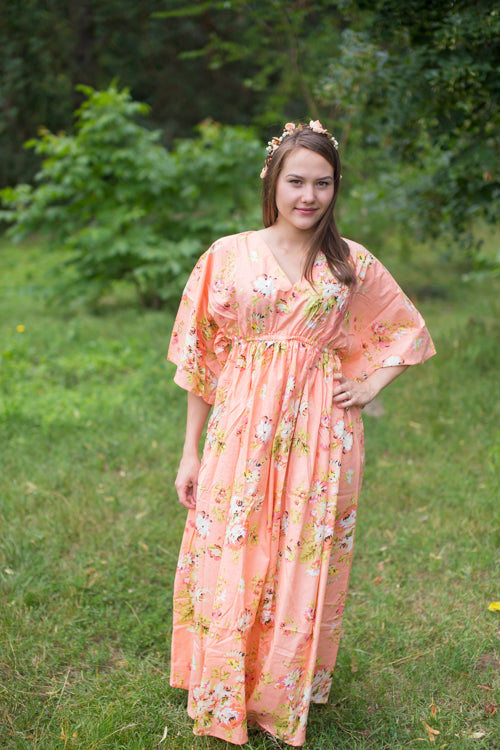 Peach I Wanna Fly Style Caftan in Flower Rain Pattern