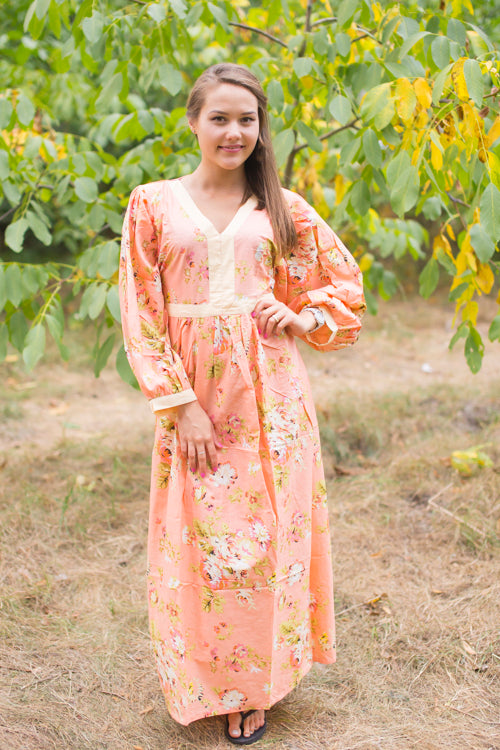 Peach My Peasant Dress Style Caftan in Flower Rain Pattern