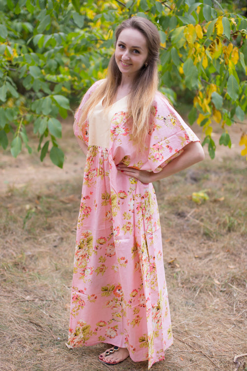 Pink Flowing River Style Caftan in Flower Rain Pattern