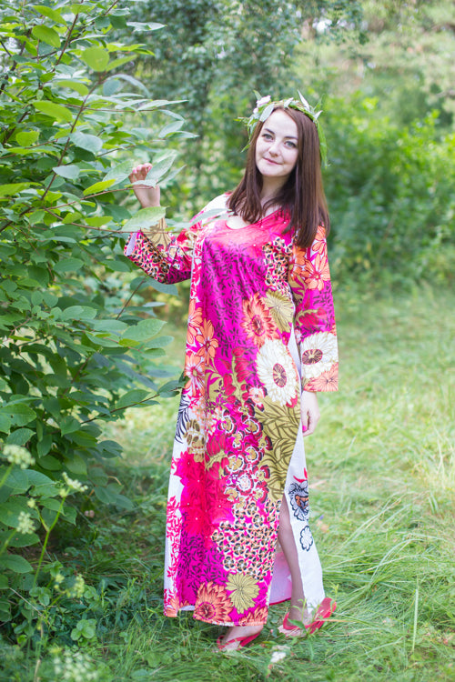 White The Unwind Style Caftan in Vibrant Foliage Pattern