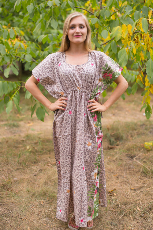 Light Brown Side Strings Sweet Style Caftan in Fun Leopard Pattern