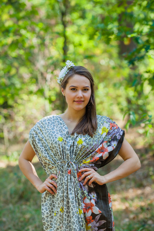 Light Brown Magic Sleeves Style Caftan in Fun Leopard Pattern